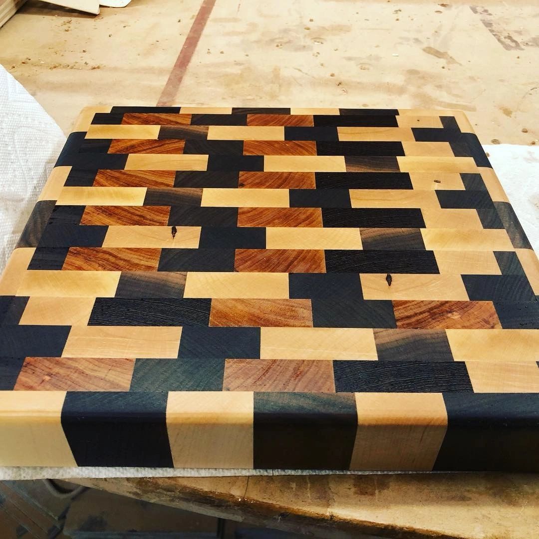 A handcrafted end grain cutting board.